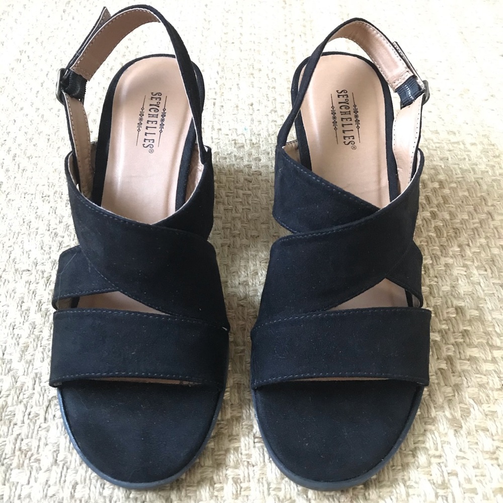 Seychelles Strappy Black Suede Heels